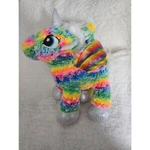 Six Flags Amusement Park Rainbow Unicorn Plush Toy Sparkles Standing Cute 12"